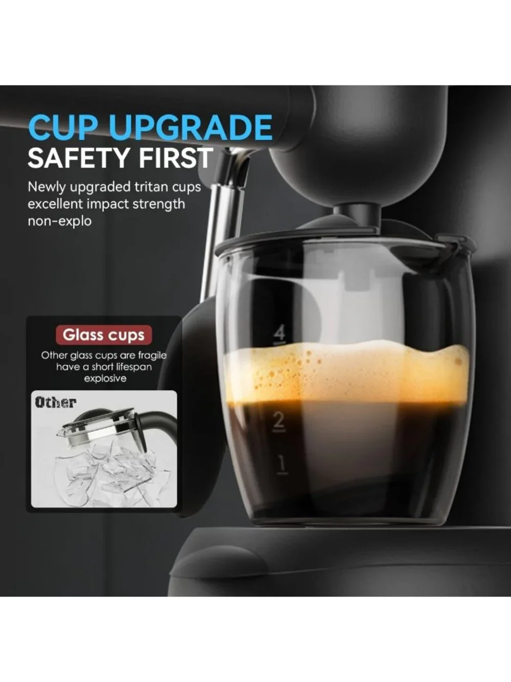 Compact Espresso & Cappuccino Maker, 3.5 Bar Pressure, Steam Wand for Home